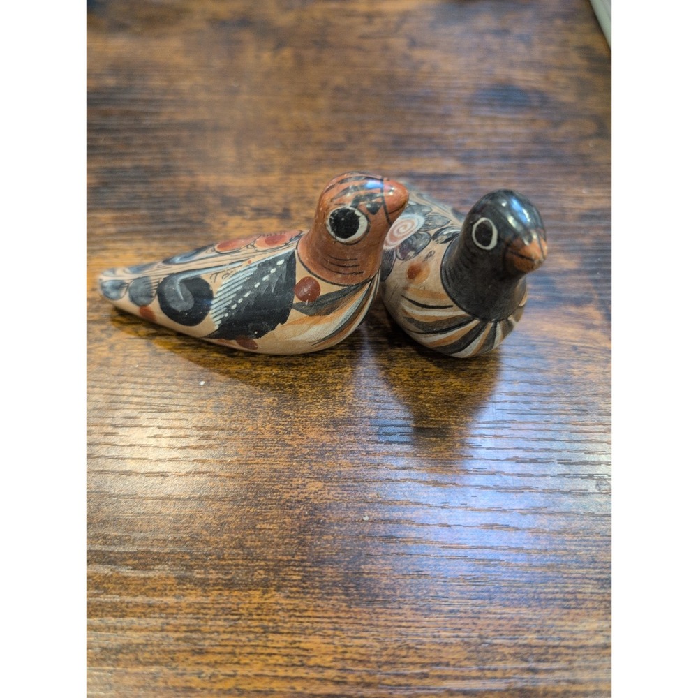 Tonala Mexico Pottery Hand Painted Birds Figurines Set of 2